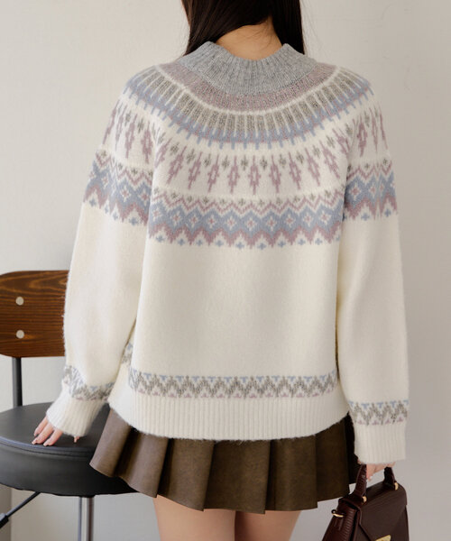 Another Branch olive des olive（アナザーブランチオリーブデオリーブ）の「球心ジャガードプルオーバー（ニット/セーター・レディース・グレー/ピンク/ミント・FREE）」の7枚目の写真