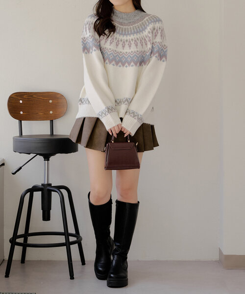 Another Branch olive des olive（アナザーブランチオリーブデオリーブ）の「球心ジャガードプルオーバー（ニット/セーター・レディース・グレー/ピンク/ミント・FREE）」の9枚目の写真