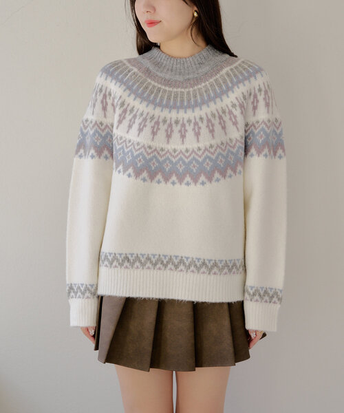 Another Branch olive des olive（アナザーブランチオリーブデオリーブ）の「球心ジャガードプルオーバー（ニット/セーター・レディース・グレー/ピンク/ミント・FREE）」の12枚目の写真