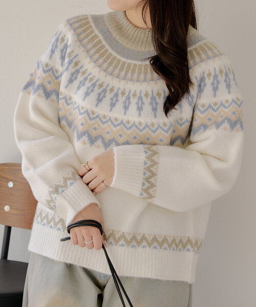 Another Branch olive des olive（アナザーブランチオリーブデオリーブ）の「球心ジャガードプルオーバー（ニット/セーター・レディース・グレー/ピンク/ミント・FREE）」の20枚目の写真