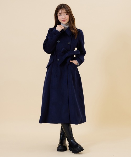 REDYAZEL（レディアゼル）の「ウールライクダブルロングコート（ステンカラーコート・レディース・オフホワイト/サックスブルー/ネイビー・SMALL/MEDIUM）」の3枚目の写真