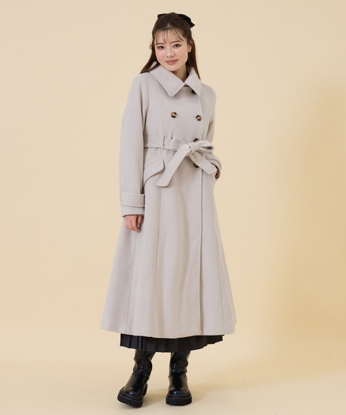 REDYAZEL（レディアゼル）の「ウールライクダブルロングコート（ステンカラーコート・レディース・オフホワイト/サックスブルー/ネイビー・SMALL/MEDIUM）」の2枚目の写真