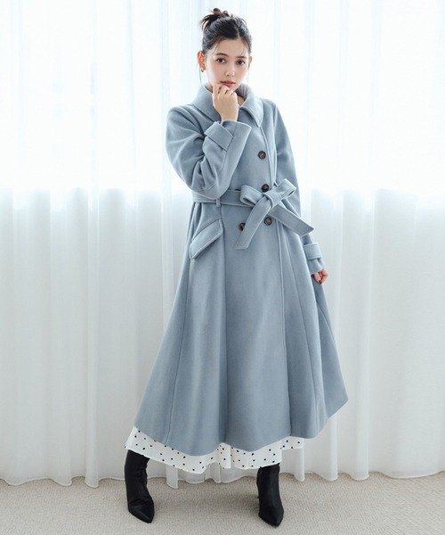 REDYAZEL（レディアゼル）の「ウールライクダブルロングコート（ステンカラーコート・レディース・オフホワイト/サックスブルー/ネイビー・SMALL/MEDIUM）」の4枚目の写真