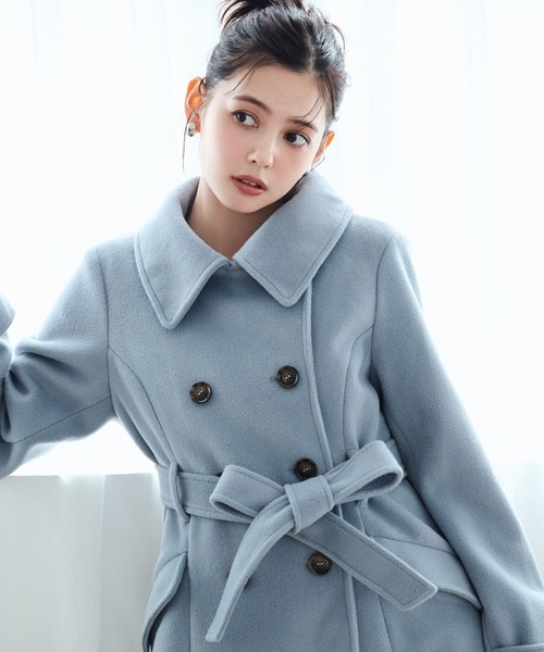 REDYAZEL（レディアゼル）の「ウールライクダブルロングコート（ステンカラーコート・レディース・オフホワイト/サックスブルー/ネイビー・SMALL/MEDIUM）」の5枚目の写真