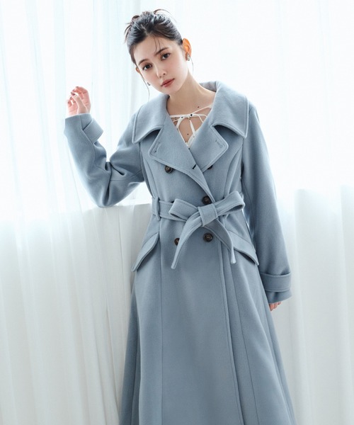 REDYAZEL（レディアゼル）の「ウールライクダブルロングコート（ステンカラーコート・レディース・オフホワイト/サックスブルー/ネイビー・SMALL/MEDIUM）」の6枚目の写真