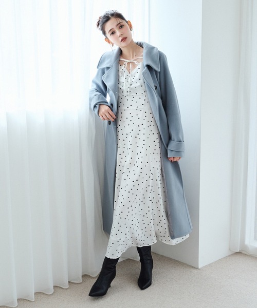 REDYAZEL（レディアゼル）の「ウールライクダブルロングコート（ステンカラーコート・レディース・オフホワイト/サックスブルー/ネイビー・SMALL/MEDIUM）」の7枚目の写真