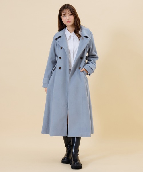 REDYAZEL（レディアゼル）の「ウールライクダブルロングコート（ステンカラーコート・レディース・オフホワイト/サックスブルー/ネイビー・SMALL/MEDIUM）」の20枚目の写真