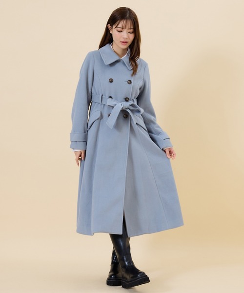 REDYAZEL（レディアゼル）の「ウールライクダブルロングコート（ステンカラーコート・レディース・オフホワイト/サックスブルー/ネイビー・SMALL/MEDIUM）」の21枚目の写真