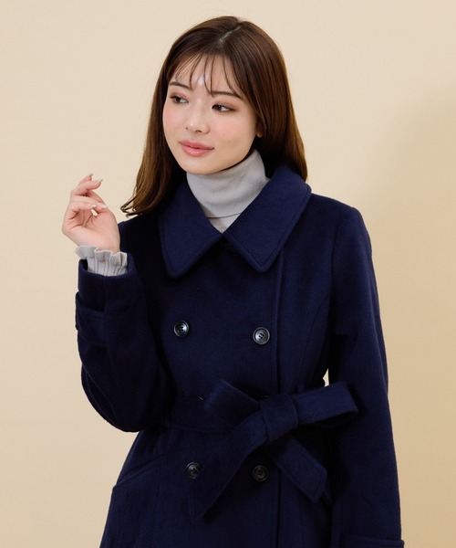 REDYAZEL（レディアゼル）の「ウールライクダブルロングコート（ステンカラーコート・レディース・オフホワイト/サックスブルー/ネイビー・SMALL/MEDIUM）」の18枚目の写真