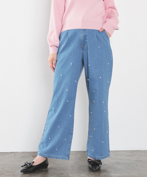 パール付ワイドパンツ（デニムパンツ）｜Honeys（ハニーズ）の