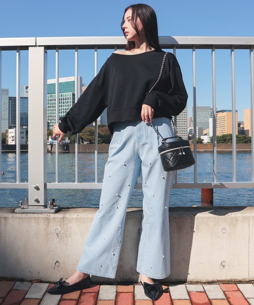 パール付ワイドパンツ（デニムパンツ）｜Honeys（ハニーズ）の