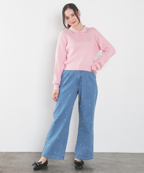 Honeys(ハニーズ)の「パール付ワイドパンツ(デニムパンツ・レディース・ブルー系その他2/ブルー・L/LL/M/S/SS)」の8枚目の写真
