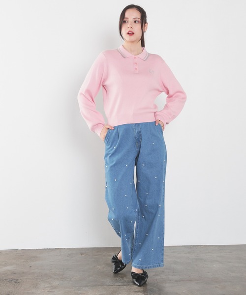 Honeys(ハニーズ)の「パール付ワイドパンツ(デニムパンツ・レディース・ブルー系その他2/ブルー・L/LL/M/S/SS)」の9枚目の写真