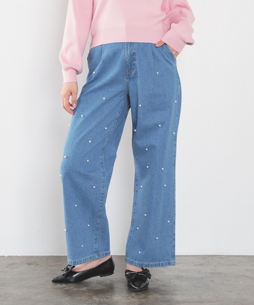 Honeys(ハニーズ)の「パール付ワイドパンツ(デニムパンツ・レディース・ブルー系その他2/ブルー・L/LL/M/S/SS)」の10枚目の写真