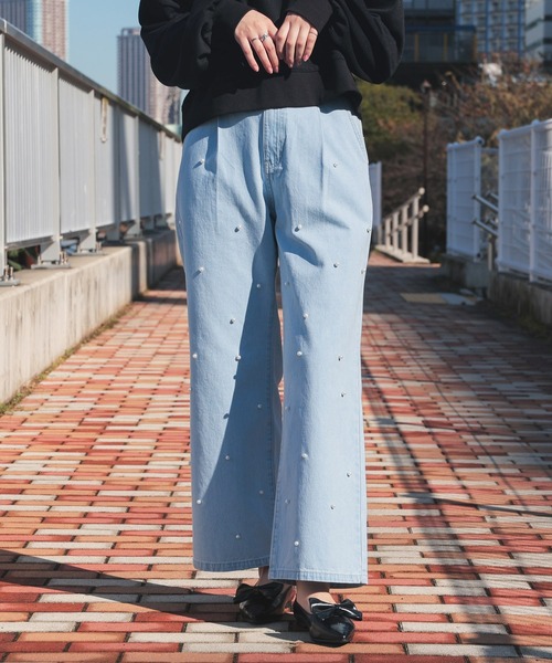 Honeys(ハニーズ)の「パール付ワイドパンツ(デニムパンツ・レディース・ブルー系その他2/ブルー・L/LL/M/S/SS)」の15枚目の写真