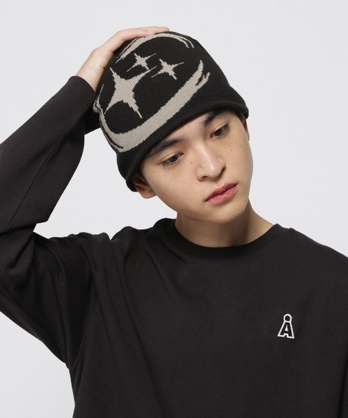 3.3 Field Trip （3.3フィールドトリップ）の「【UNISEX】3.3 Field Trip／スターデザインビーニー（ニットキャップ/ビーニー・レディース・チャコール/ブラック・FREE）」の2枚目の写真