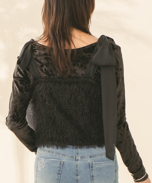 Os accessory(オズアクセサリー)の「Os -オズ- 前後2WAY Uネック クラッシュベロアトップス(Tシャツ/カットソー・レディース・グレー/ブラック/ゴールド・FREE)」の9枚目の写真