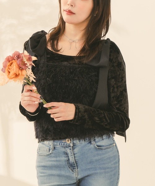 Os accessory(オズアクセサリー)の「Os -オズ- 前後2WAY Uネック クラッシュベロアトップス(Tシャツ/カットソー・レディース・グレー/ブラック/ゴールド・FREE)」の10枚目の写真