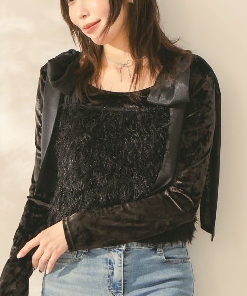 Os accessory(オズアクセサリー)の「Os -オズ- 前後2WAY Uネック クラッシュベロアトップス(Tシャツ/カットソー・レディース・グレー/ブラック/ゴールド・FREE)」の11枚目の写真