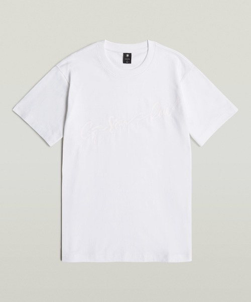 G-STAR（ジースター）の「FLOCK G-SCRIPT LOOSE T-SHIRT/フロックプリントロゴオーバーサイズTシャツ（Tシャツ/カットソー・メンズ・ダークブラック/ホワイト・X-SMALL/SMALL/MEDIUM/LARGE/X-LARGE）」の14枚目の写真