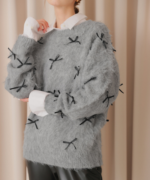 SLOBE IENA habi ribbon knit ネイビー　シャギーニット SLOBE IENA habi ribbon knit ネイビー シャギーニット