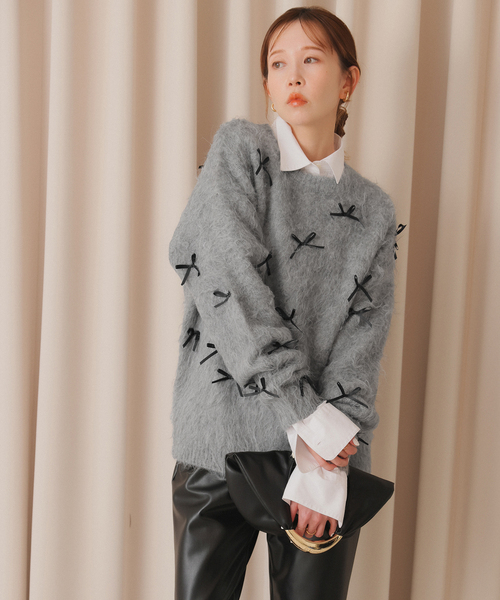 SLOBE IENA habi ribbon knit ネイビー　シャギーニット SLOBE IENA（スローブイエナ）の「habi Ribbon Knit（ニット/セーター