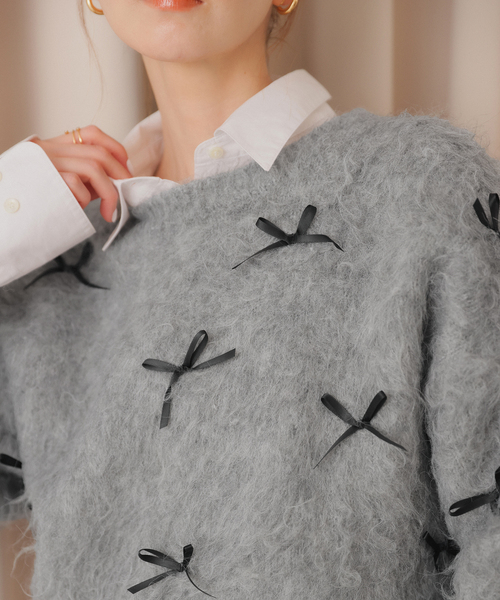 SLOBE IENA habi ribbon knit ネイビー　シャギーニット SLOBE IENA（スローブイエナ）の「habi Ribbon Knit（ニット/セーター