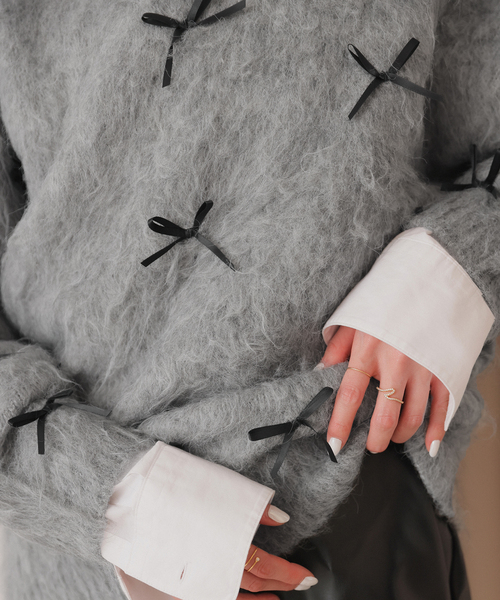 SLOBE IENA habi ribbon knit ネイビー　シャギーニット SLOBE IENA（スローブイエナ）の「habi Ribbon Knit（ニット/セーター