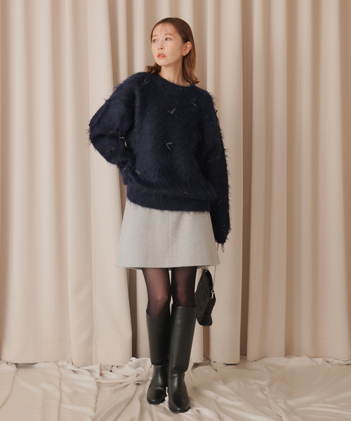 SLOBE IENA habi ribbon knit ネイビー　シャギーニット SLOBE IENA（スローブイエナ）の「habi Ribbon Knit（ニット/セーター