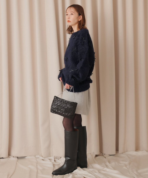 SLOBE IENA habi ribbon knit ネイビー　シャギーニット SLOBE IENA（スローブイエナ）の「habi Ribbon Knit（ニット/セーター