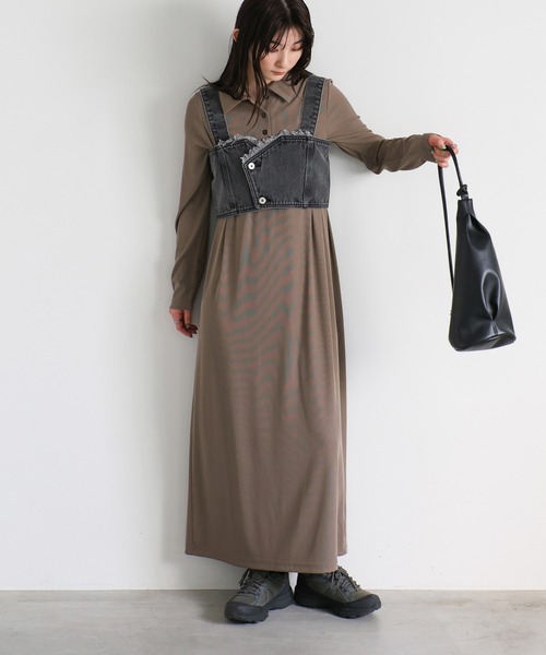 select MOCA(セレクトモカ)の「ポロリブワンピース(ワンピース・レディース・ブラック/モカ・SMALL/MEDIUM/LARGE)」の13枚目の写真