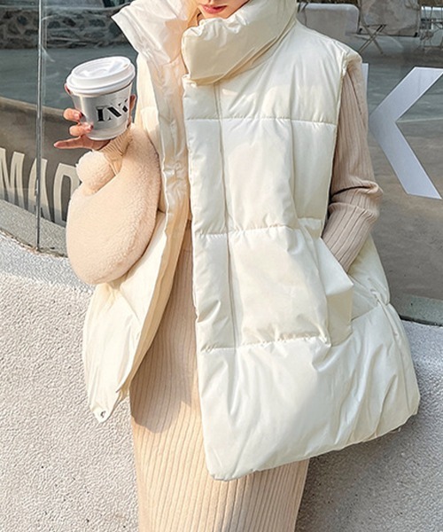 Miniministore(ミニミニストア)の「エコダウンベストレディース暖か中綿ベスト(ダウンベスト・レディース・アイボリー/ブラック・FREE)」の1枚目の写真