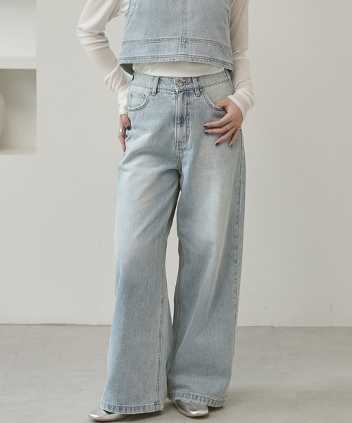 hunch(ハンチ)の「【WEB限定/別注】スラブデニム ワイドパンツ(デニムパンツ・レディース・ライトインディゴブルー/グレー/ブラック・FREE)」の3枚目の写真