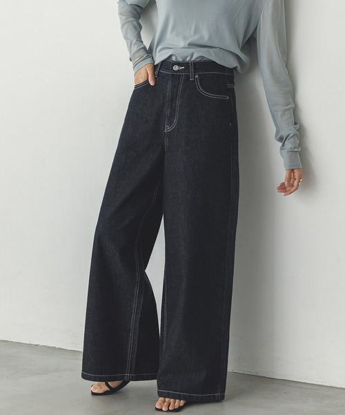 hunch(ハンチ)の「【WEB限定/別注】スラブデニム ワイドパンツ(デニムパンツ・レディース・ライトインディゴブルー/グレー/ブラック・FREE)」の2枚目の写真