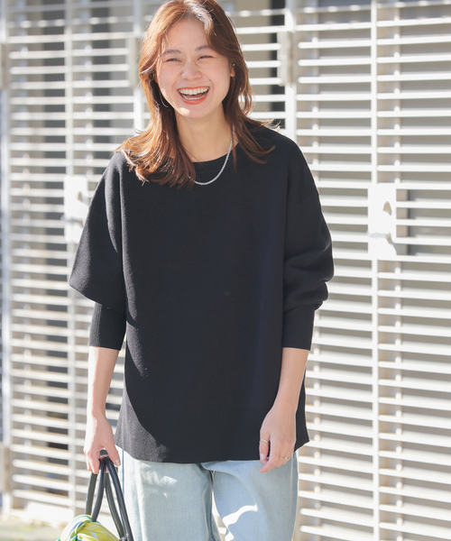 JOURNAL STANDARD relume（ジャーナルスタンダード　レリューム）の「ダブルニットフォルムプルオーバー（ニット/セーター・レディース・チャコールグレー/アイボリー/ブラック・FREE）」の8枚目の写真