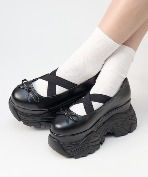 セール】+9.5cm 軽量厚底 クロスゴム バレエコアスニーカー（バレエ