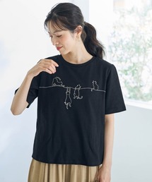 <大きいサイズ>綿100%猫刺しゅうTシャツ【Otona Purete】