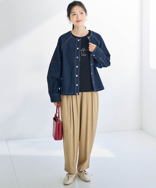 大きいサイズ＞綿100％猫刺しゅうTシャツ【Otona Purete】（Tシャツ