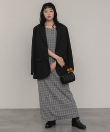 【大人気!HIT ITEM!】【新色追加】チェック柄ロングワンピース/ネイビー 韓国 ビンテージ ガーリー フェミニン トラッド 春服 夏服 秋服 冬服 ブラック ブラウン ロング