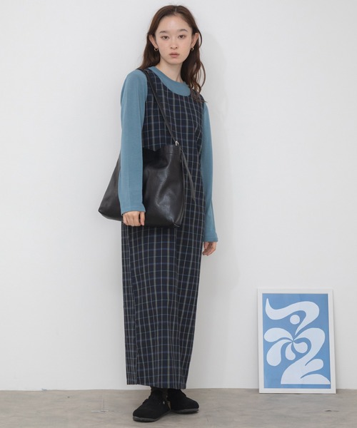 ネイビー・チェック柄ロングワンピース セール】【大人気！HIT ITEM！】【新色追加】チェック柄ロング