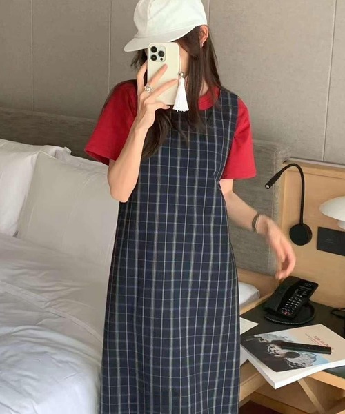 HEILIS(ヘイリス)の「【大人気!HIT ITEM!】【新色追加】チェック柄ロングワンピース/ネイビー 韓国 ビンテージ ガーリー フェミニン トラッド 春服 夏服 秋服 冬服 ブラック ブラウン ロング(ワンピース・レディース・ネイビー/ブラウン/ブラック・FREE)」の5枚目の写真