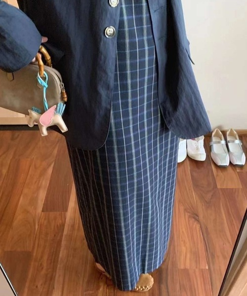 HEILIS(ヘイリス)の「【大人気!HIT ITEM!】【新色追加】チェック柄ロングワンピース/ネイビー 韓国 ビンテージ ガーリー フェミニン トラッド 春服 夏服 秋服 冬服 ブラック ブラウン ロング(ワンピース・レディース・ネイビー/ブラウン/ブラック・FREE)」の6枚目の写真