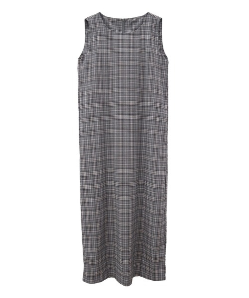 セール】【新色追加】チェック柄ロングワンピース/ネイビー 韓国