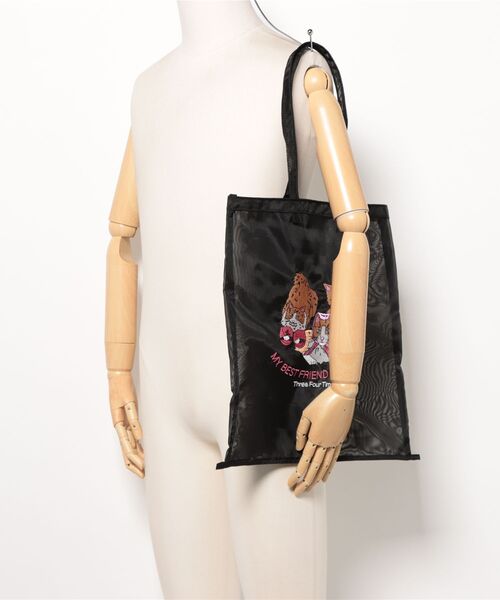 Three Four Time（ｽﾘｰﾌｫｰﾀｲﾑ）の「刺繍チュールナイロントート（トートバッグ・レディース・ブラック/ホワイト/ピンク・FREE）」の7枚目の写真