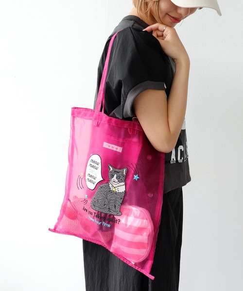 Three Four Time（ｽﾘｰﾌｫｰﾀｲﾑ）の「刺繍チュールナイロントート（トートバッグ・レディース・ブラック/ホワイト/ピンク・FREE）」の3枚目の写真