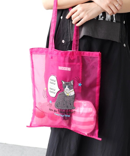 Three Four Time（ｽﾘｰﾌｫｰﾀｲﾑ）の「刺繍チュールナイロントート（トートバッグ・レディース・ブラック/ホワイト/ピンク・FREE）」の9枚目の写真