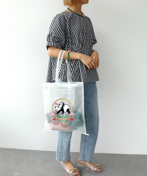 Three Four Time（ｽﾘｰﾌｫｰﾀｲﾑ）の「刺繍チュールナイロントート（トートバッグ・レディース・ブラック/ホワイト/ピンク・FREE）」の12枚目の写真