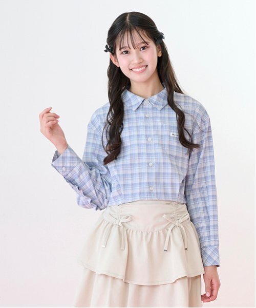 mezzo piano Junior（メゾピアノジュニア）の「クロップド丈フリルシャツ（シャツ/ブラウス・キッズ・ブラック/ライトグレー・L:160cm/S:140cm/M:150cm）」の2枚目の写真