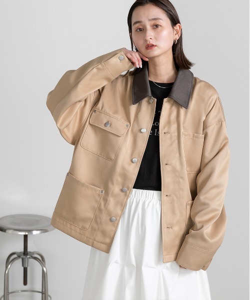 ad thie(アドティエ)の「カラー配色 ツイル ワークオーバージャケット(カバーオール・レディース・アイボリー/カーキ/ベージュ・FREE)」の8枚目の写真