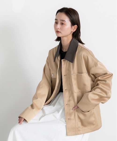 ad thie(アドティエ)の「カラー配色 ツイル ワークオーバージャケット(カバーオール・レディース・アイボリー/カーキ/ベージュ・FREE)」の11枚目の写真
